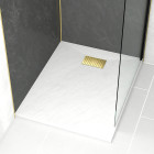 Pack receveur blanc effet pierre 80x100 cm et grille décor perforée or doré brossé - rock 2 Aurlane - PACR205