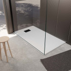 Pack receveur blanc effet pierre 80x120 cm et grille décor perforée noire mate Aurlane - PACR237