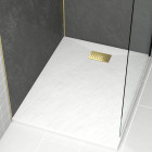 Pack receveur blanc effet pierre 90x120 cm et grille décor linéaire or doré brossé - rock 2