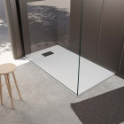 Pack receveur blanc effet pierre 90x140 cm et grille décor linéaire noire mate Aurlane - PACR251
