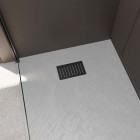 Pack receveur gris effet pierre 80x120 cm et grille décor linéaire noire mate Aurlane - PACR253