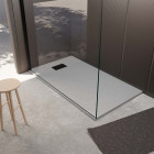 Pack receveur gris effet pierre 80x120 cm et grille décor perforée noire mate Aurlane - PACR241