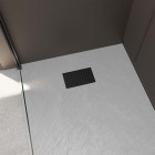 Pack receveur gris effet pierre 80x120 cm et grille décor perforée noire mate Aurlane - PACR241