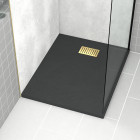 Pack receveur noir effet pierre 80x100 cm et grille décor linéaire or doré brossé - rock 2 Aurlane - PACR200