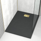 Pack receveur noir effet pierre 90x120 cm et grille décor linéaire or doré brossé - rock 2