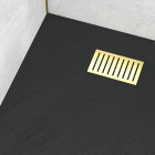 Pack receveur noir effet pierre 90x140 cm et grille décor linéaire or doré brossé - rock 2 Aurlane - PACR203