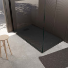 Pack receveur noir effet pierre 90x140 cm et grille décor perforée noire mate Aurlane - PACR247