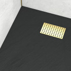 Pack receveur noir effet pierre 90x140 cm et grille décor perforée or doré brossé - rock 2 Aurlane - PACR218
