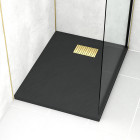 Pack receveur noir effet pierre 70x90 cm et grille décor perforée or doré brossé - rock 2