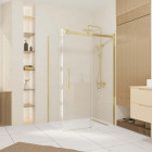 Pack porte de douche coulissante 120x200cm et retour 90cm - or doré brossé et verre trempé 6mm Aurlane - PACF486