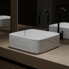 Vasque à poser carrée en céramique blanche mat effet marbre - 38x38x13 cm - white marble Aurlane - VAS051