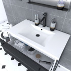 Pack meuble de salle de bain 80×50 cm Blanc - 2 tiroirs - Vasque résine blanche - Miroir LED Aurlane - PACM022