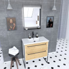 Pack meuble de salle de bain 80x50 cm Blanc - 2 tiroirs blanc - Vasque blanche - Miroir à led Aurlane - PACM033