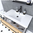 Pack meuble de salle de bain 80x50cm Blanc - 2 tiroirs blanc vasque blanche + miroir noir mat Aurlane - PACM034