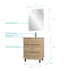 Pack Meuble SDB 60cm sur pieds 3 tiroirs Chêne - Vasque blanche + Miroir Led - TIMBER 60_Pack41 Aurlane - PACM251