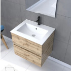 Pack Meuble SDB 60cm suspendu 2 tiroirs chêne - Vasque blanche + Miroir Led - TIMBER 60_Pack31 Aurlane - PACM241