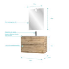 Pack Meuble SDB 80cm suspendu 2 tiroirs chêne - Vasque blanche + Miroir Led - TIMBER 80 - Pack37 Aurlane - PACM247