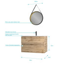 Pack Meuble SDB 80cm suspendu 2 tiroirs chêne Vasque blanche + Miroir Barber - TIMBER 80 - Pack38 Aurlane - PACM248