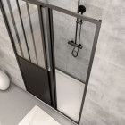 Pack Porte coulissante Noire mate type atelier et receveur à grille linéaire effet pierre - 120x90x200 cm Aurlane - PACF006