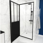 Pack Porte de Douche Atelier Pivotante Noire 90×200 cm et Receveur Blanc Effet Pierre 90x90x4 cm Aurlane - FAC420