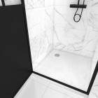 Pack Porte de Douche Atelier Pivotante Noire 90×200 cm et Receveur Blanc Effet Pierre 90x90x4 cm Aurlane - FAC420