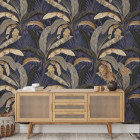 Papier peint Banane jungle tropicale foncé - BANANA VARIANTE BLUE++