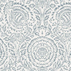 Papier peint floral damassé blanc et bleu Shabby Chic - ANTHROP++