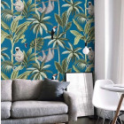 Papier peint singes de la jungle tropicale - JUNGLA BLUE++