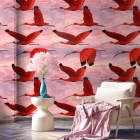 Papier peint tropical oiseaux roses - IBIS++