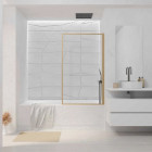 Pare baignoire rabattable 80x140 cm - Cadre aluminium décor Bois - Verre trempé Ondulé 4 mm Aurlane - FAC1060