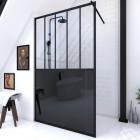 Paroi de douche 120x200 cm type verrière – Verre trempé 5mm et structure aluminium noir mat Aurlane - FAC506