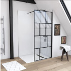 Paroi de douche à l’italienne sérigraphie type Brique - 90x195cm - Profile noir mat - Verre 5mm - BLOCKS Aurlane - FAC586