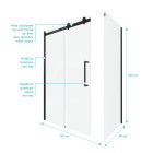 Paroi porte de douche coulissante 120x200cm Noir mat - Rail soft close + RETOUR 80 - RAILROAD DARK Aurlane - FAC626
