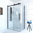 Paroi porte de douche coulissante 140x200 cm noir mat - rail soft close + RETOUR 80 cm Aurlane - FAC628