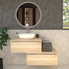 Meuble de salle de bain 2 tiroirs avec vasque à poser arrondie pena et miroir led solen - bambou (chêne clair) - 120cm