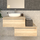 Meuble de salle de bain 2 tiroirs avec vasque à poser arrondie sans miroir pena - bambou (chêne clair) - 120cm