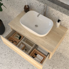 Meuble de salle de bain 1 tiroir avec vasque à poser arrondie pena et miroir avec applique - bambou (chêne clair) - 80cm