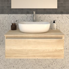 Meuble de salle de bain 1 tiroir avec vasque à poser arrondie sans miroir pena - bambou (chêne clair) - 80cm