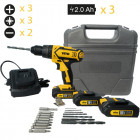 Perceuse visseuse 18v vitopower + 3 batteries lithium 2.0 ah mallette 18 accessoires