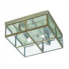 Plafonnier carré 25 cm, en laiton antique et verre