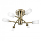 Plafonnier havana, laiton antique et verre, 6 ampoules