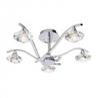 Plafonnier langella, chrome et cristal, 5 ampoules