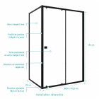 Porte de douche coulissante extensible 100x185cm et retour fixe 80cm Noir - BLACK SLIDE Aurlane - PACF530