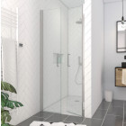 Porte de douche double battant 90x200cm - Verre trempé transparent 6mm - Profil chromé Aurlane - FAC228