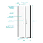 Porte de douche double battant 90x200cm - Verre trempé transparent 6mm - Profil Noir Mat Aurlane - FAC227