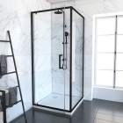 Porte de douche pivotante et retour 90x90x200 - Profilés noir mat - CRUSH PIVOTANTE Aurlane - FAC625