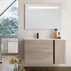 Meuble de salle de bain vasque déportée - 2 tiroirs - prado et miroir led stam - oak (chêne brut) - 100cm