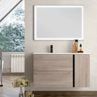 Meuble de salle de bain vasque déportée - 2 tiroirs - prado et miroir led veldi - oak (chêne brut) - 80cm
