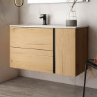 Meuble de salle de bain 100 cm vasque déportée - 2 tiroirs - sans miroir - prado - roble (chêne clair)