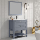 Meuble de salle de bain 80 cm simple vasque - pin massif - 2 tiroirs - pyla - bleu